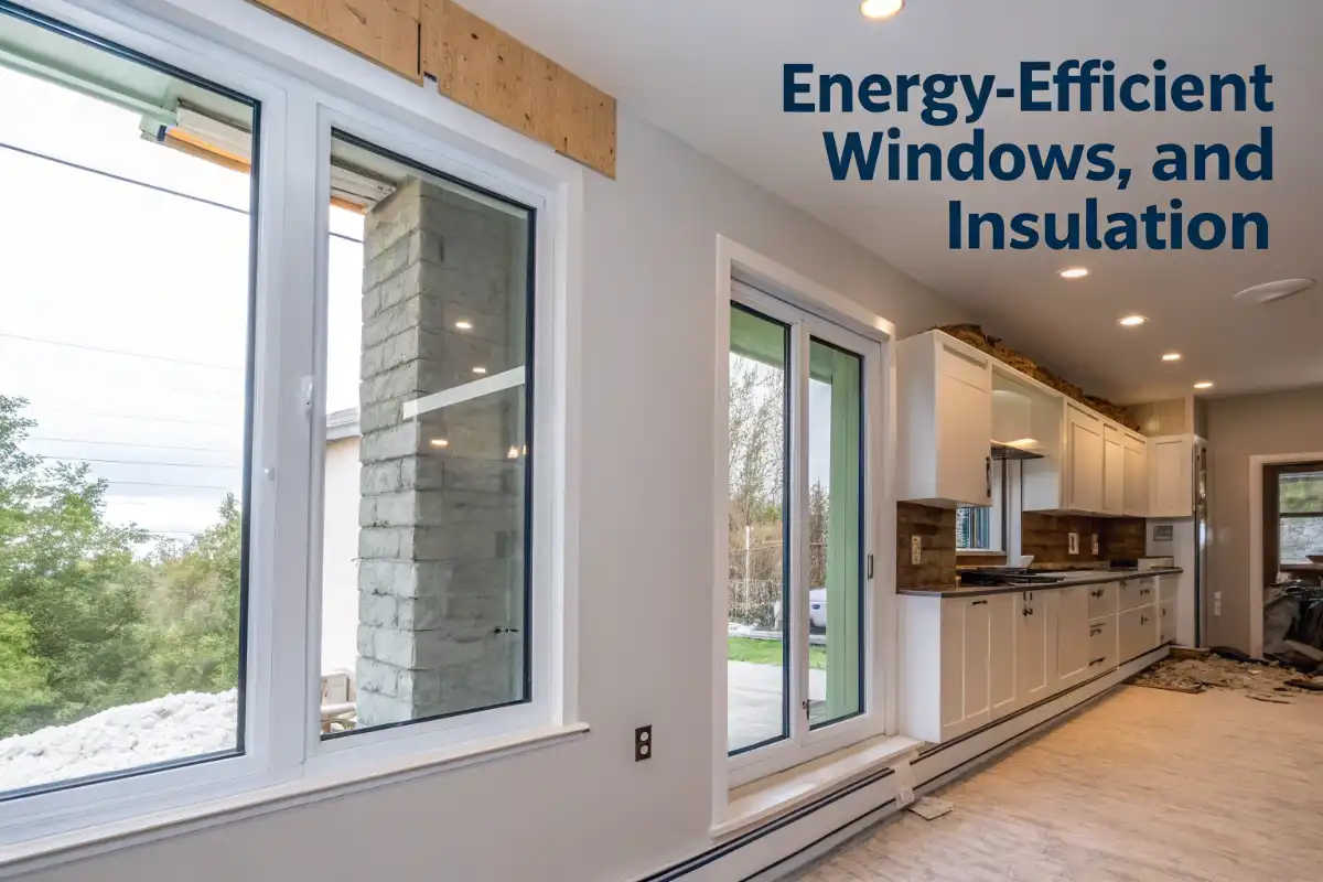 Energy-efficient windows and insulation in a home renovation project