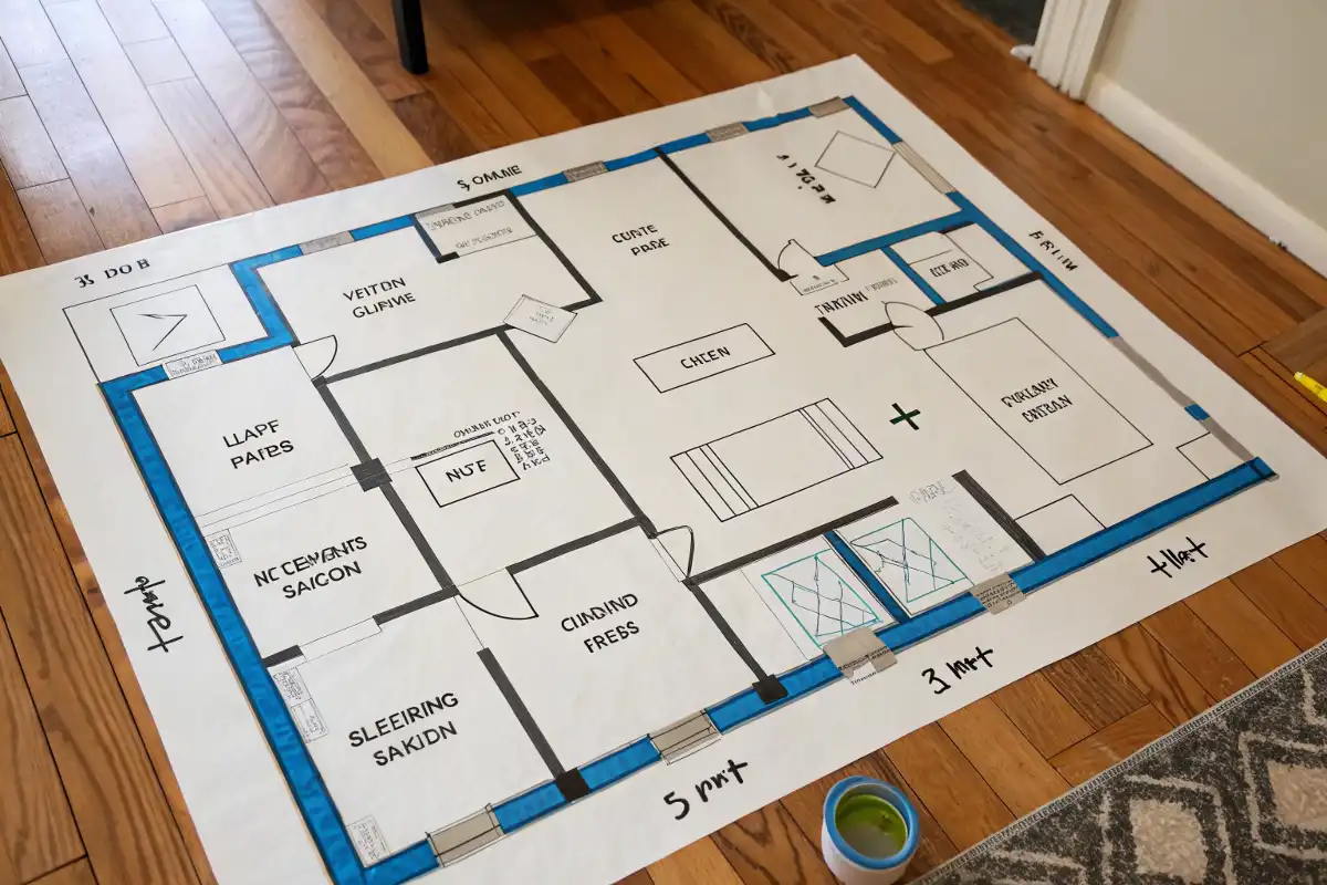 Floor Plan Layout with Tape Markings