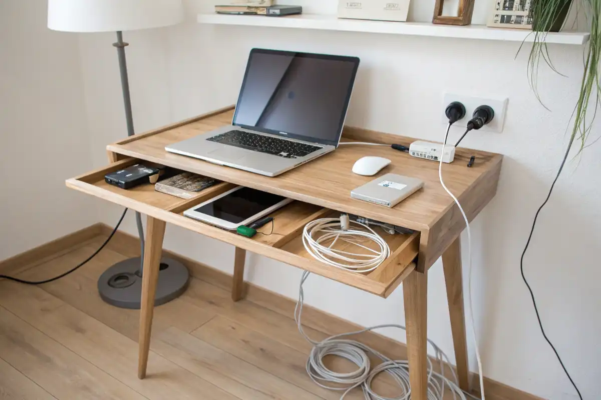 Wall-Mounted Fold-Down Desk in Living Room
