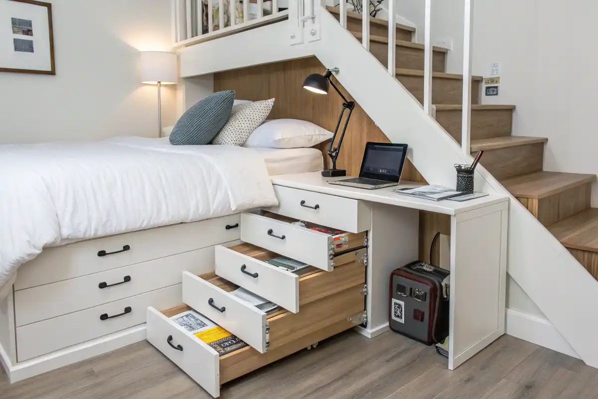 Loft Bed with Desk and Staircase Drawers