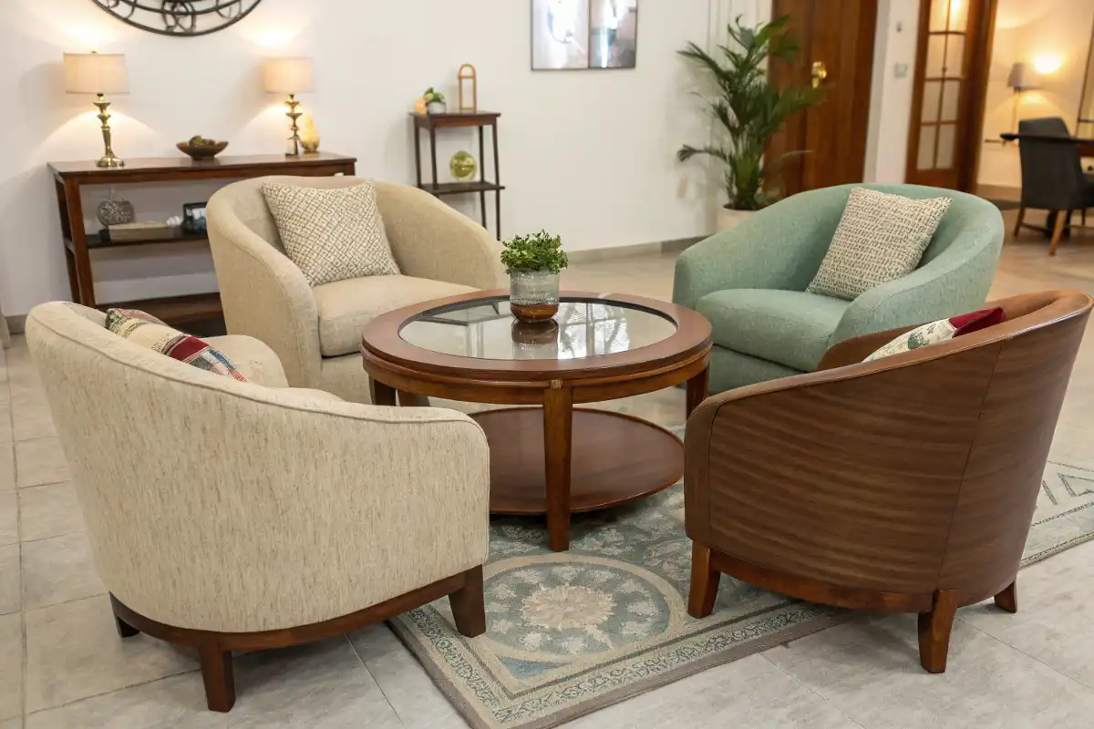 Round Coffee Table with Curved Seating