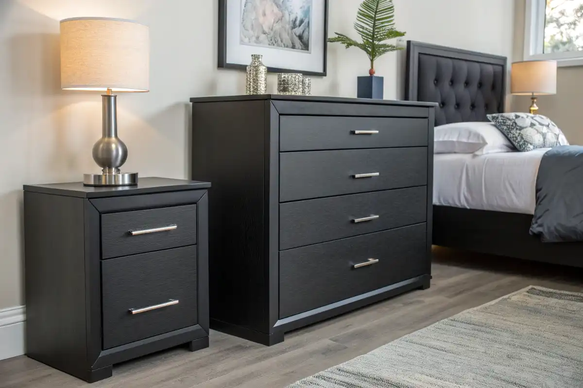 Modern Dresser and Nightstand Combo in Matte Black