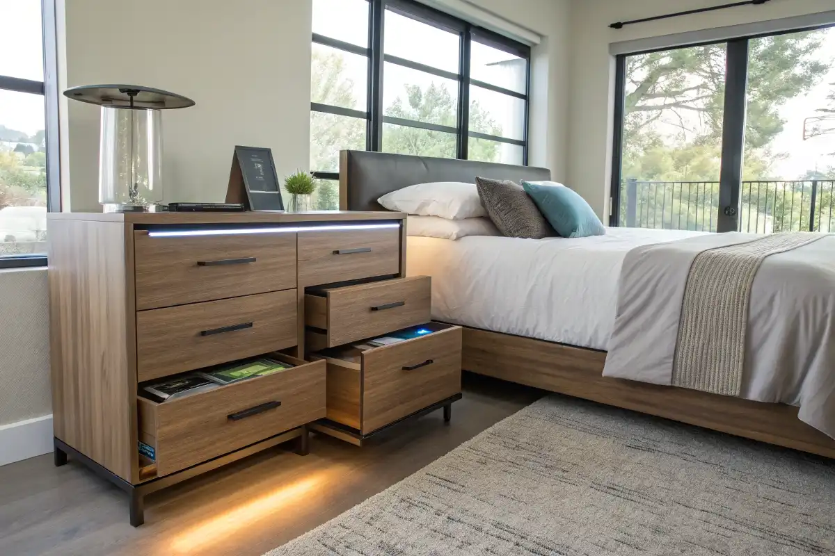 Tech-Integrated Dresser Nightstand with USB Ports