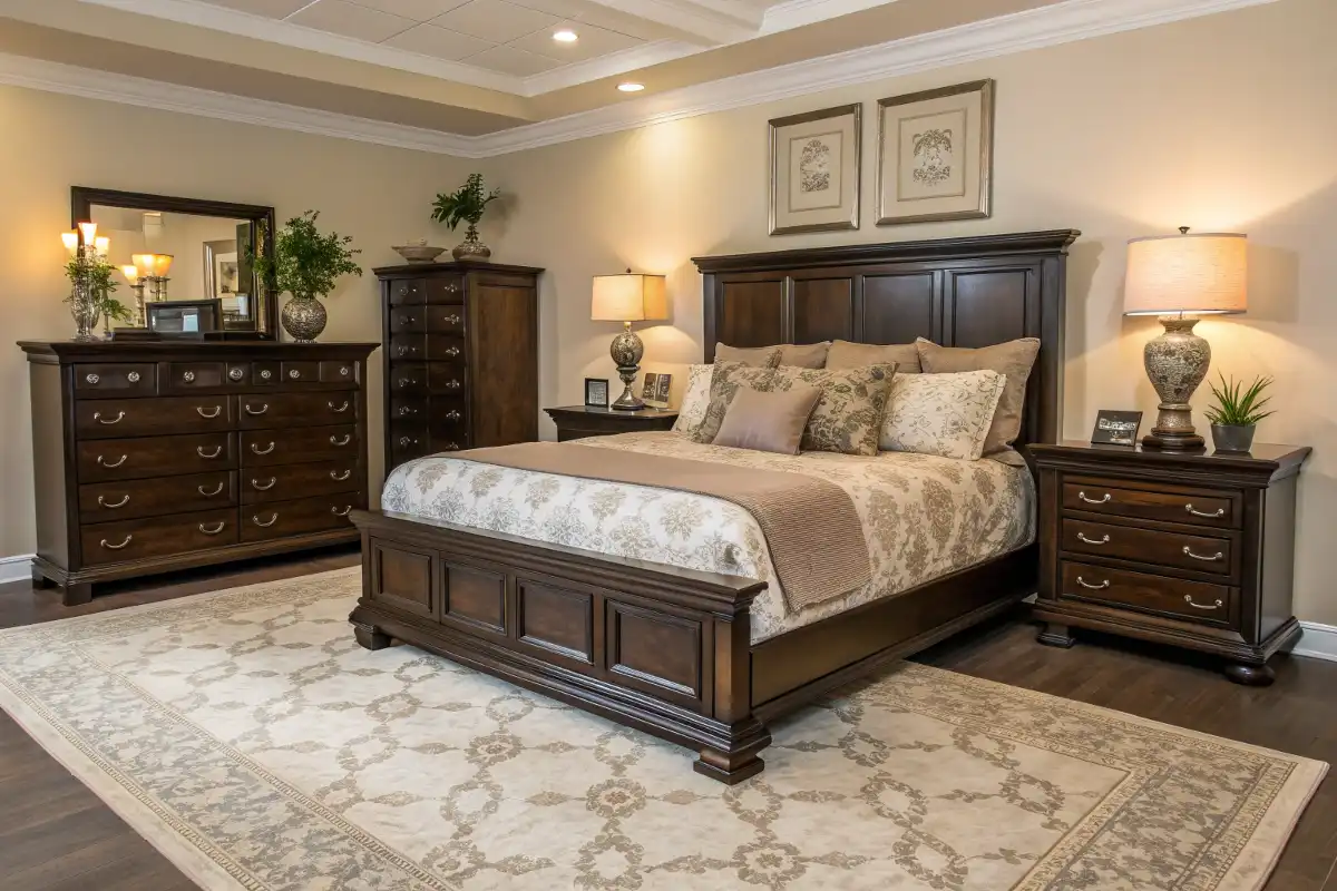 Master Bedroom with Large Dresser and Matching Nightstands
