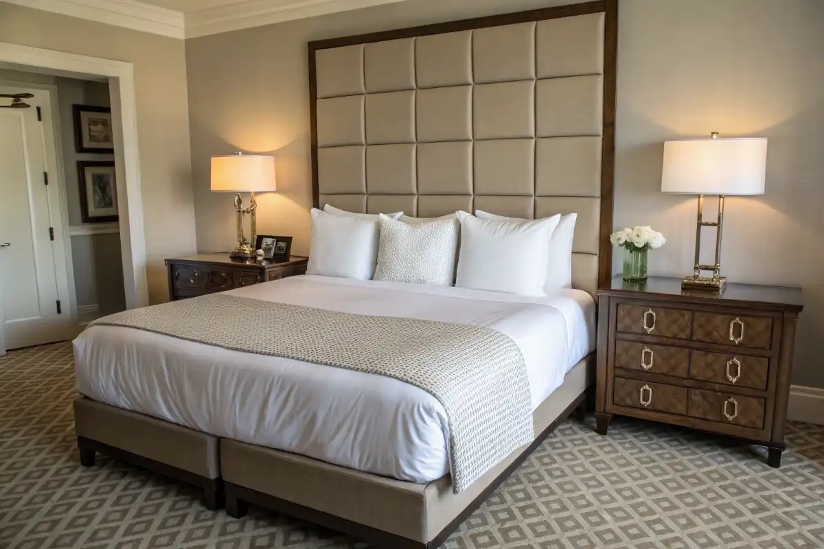 King Bed with Symmetrical Nightstands and Lamps