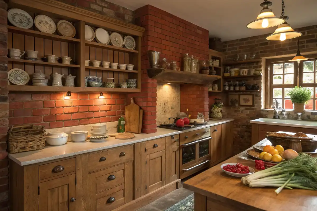 Rustic Farmhouse Backsplash in Brick