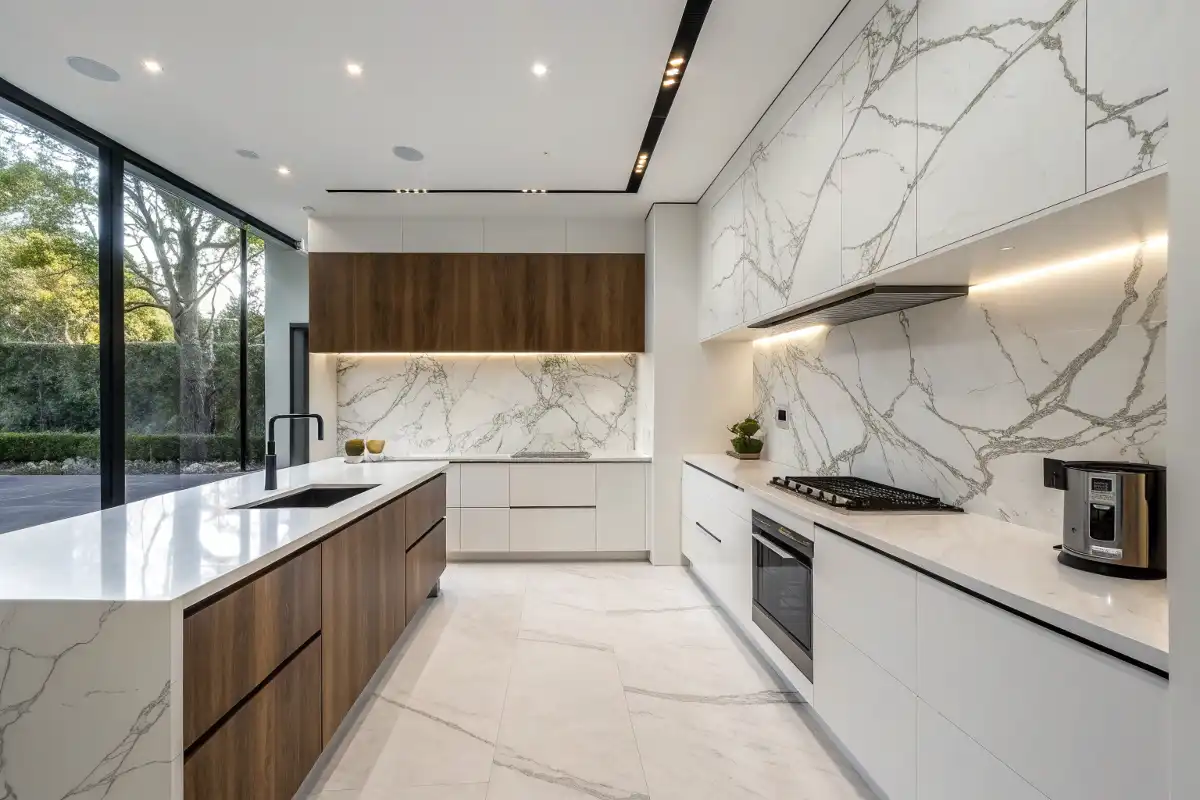 Contemporary Marble Slab Backsplash