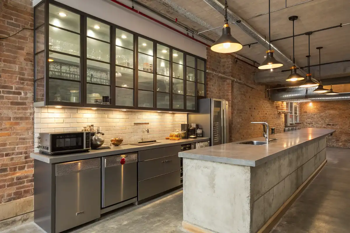 Industrial Metal and Glass Backsplash