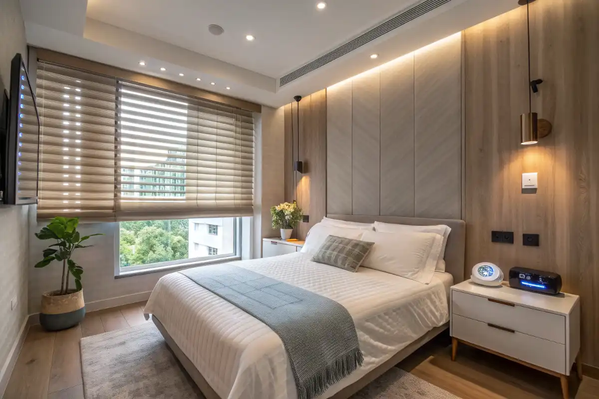 Modern Smart Bedroom with Integrated Technology