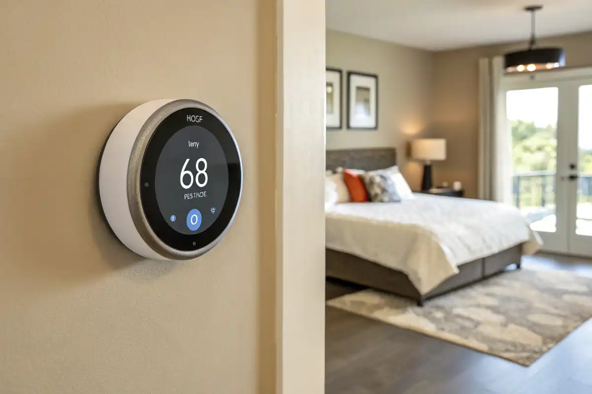 Smart Thermostat on Bedroom Wall