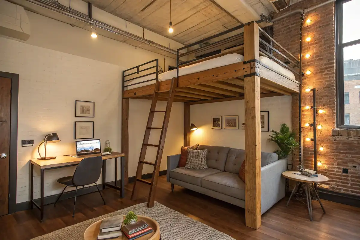 Lofted Sleeping Platform in a Berlin-Style Micro Apartment