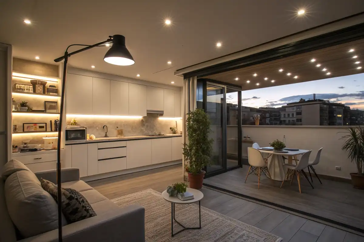 Layered Lighting in a Studio Apartment: Ambient, Task, and Accent Lights